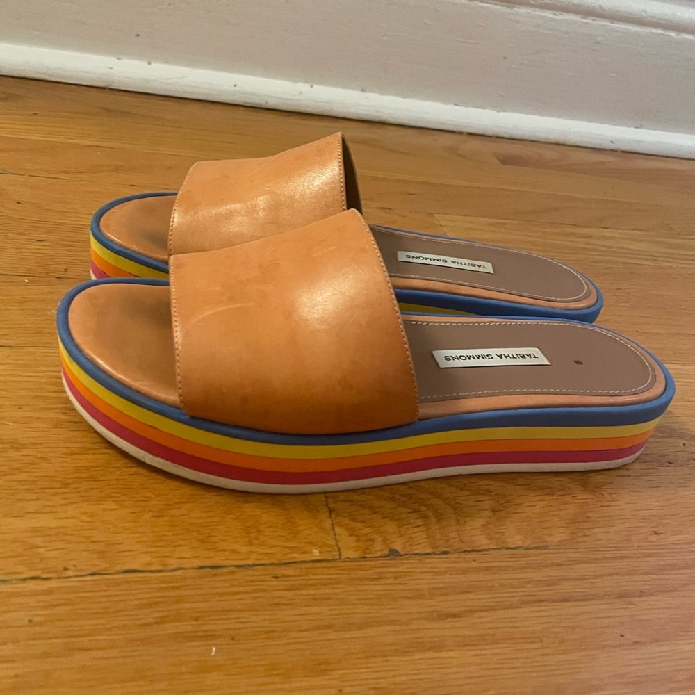 Tabitha Simmons Tan and Red Platform Shoes
